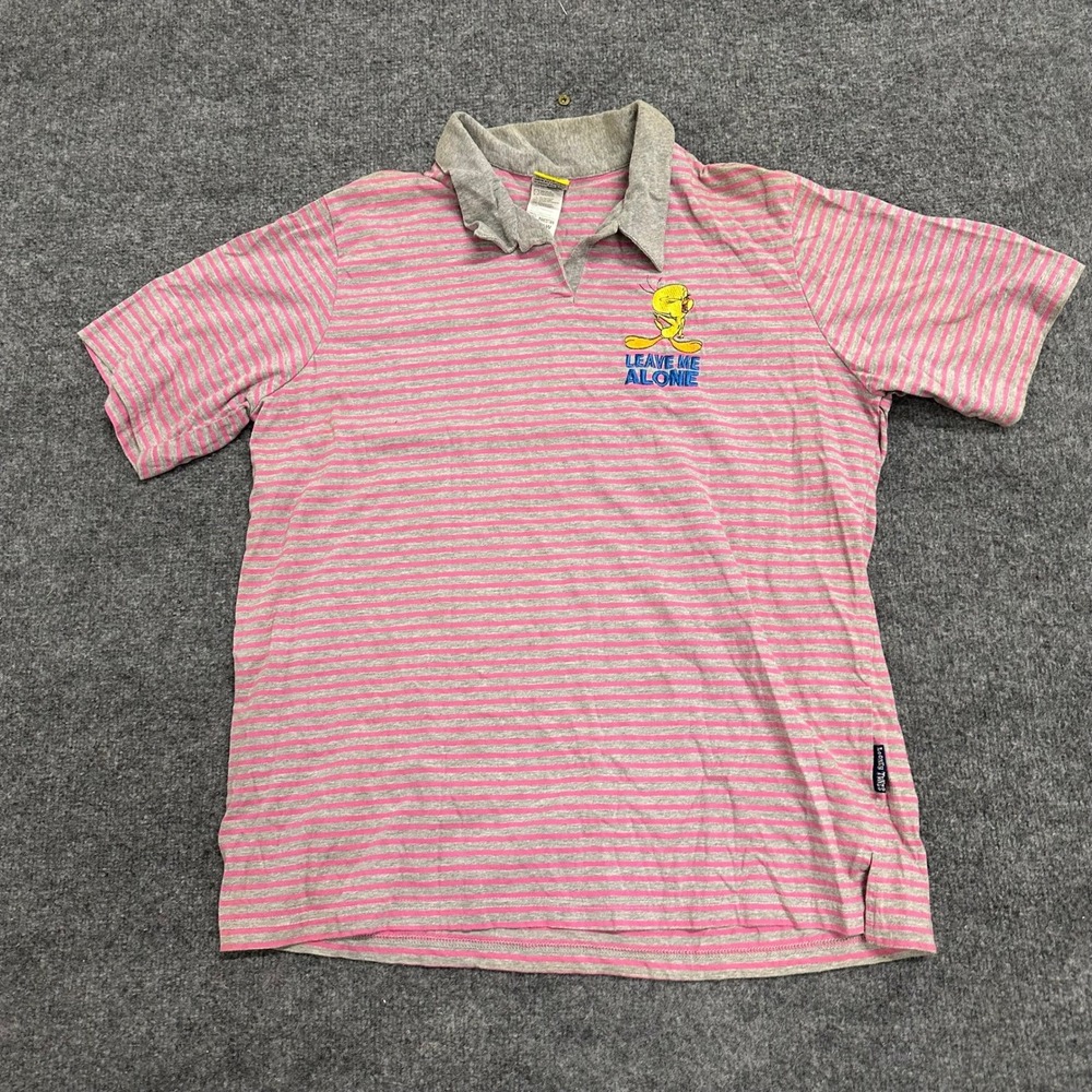 Looney Tunes Polo Womens Size 18/20W Pink Striped Tweety Bird Leave Me Alone Top